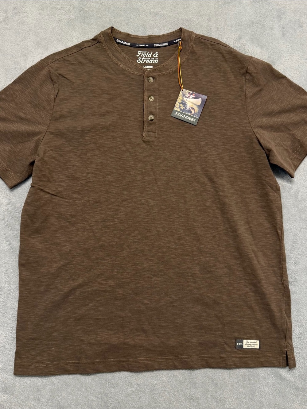 NEW Field & Stream Organic Cotton Henley Short Sleeve Tee Shirt Mens Large